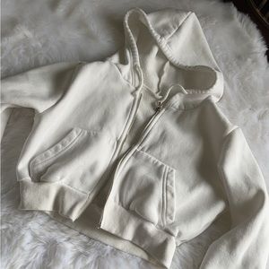 White Crop Full Zip Hoodie
